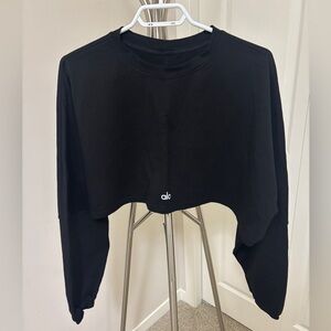 ALO Yoga Black Cropped Long-Sleeve Sweatshirt